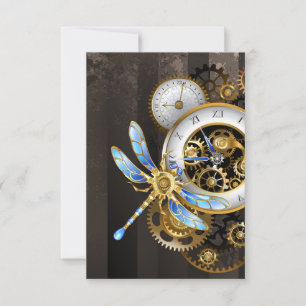 Steampunk-klok met mechanische dragonfly RSVP kaartje