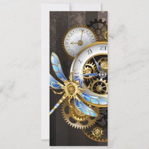 Steampunk-klok met mechanische dragonfly save the date