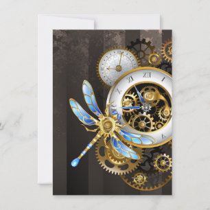 Steampunk-klok met mechanische dragonfly save the date