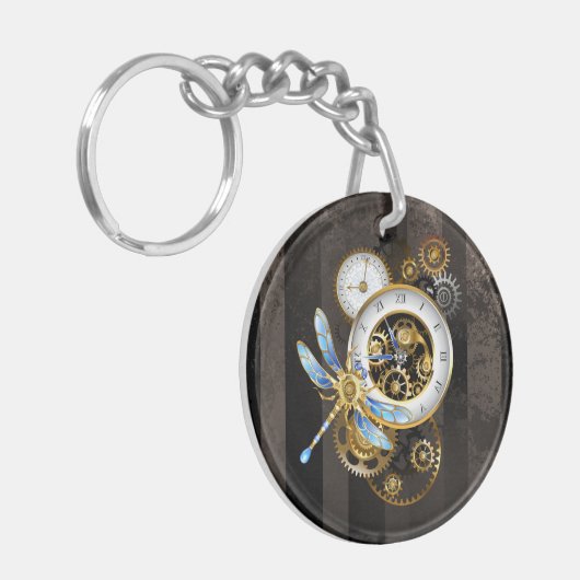 Steampunk-klok met mechanische dragonfly sleutelhanger (Voorkant Links)