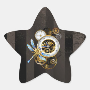 Steampunk-klok met mechanische dragonfly ster sticker