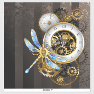 Steampunk-klok met mechanische dragonfly sticker