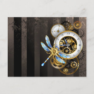 Steampunk-klok met mechanische dragonfly uitnodiging briefkaart