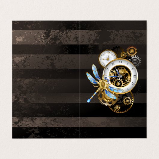 Steampunk-klok met mechanische dragonfly visitekaartjes (Buitenkant ongevouwen)
