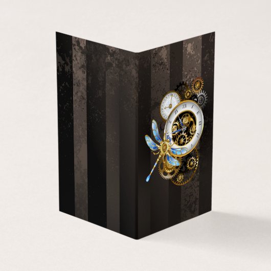 Steampunk-klok met mechanische dragonfly visitekaartjes (Buitenkant)