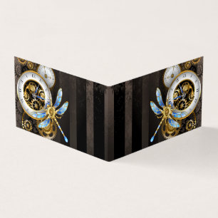 Steampunk-klok met mechanische dragonfly visitekaartjes