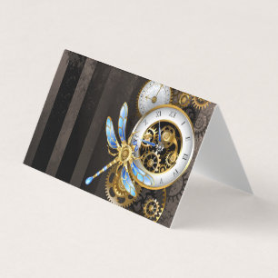Steampunk-klok met mechanische dragonfly visitekaartjes