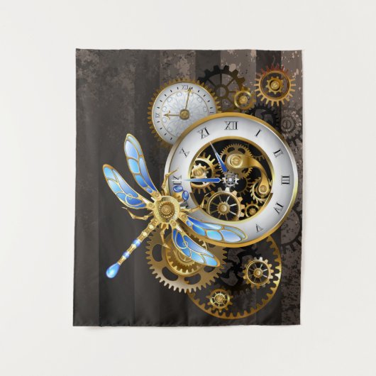 Steampunk-klok met mechanische dragonfly wandkleed (Voorkant)