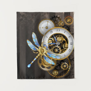 Steampunk-klok met mechanische dragonfly wandkleed