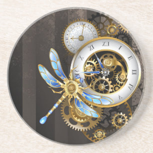 Steampunk-klok met mechanische dragonfly zandsteen onderzetter