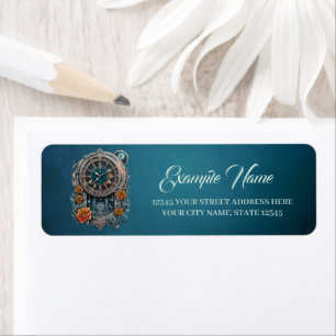 Steampunk klok met Rozen. Etiket