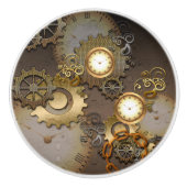 Steampunk, klokken en tandwielen, van gouden metaa keramische knop (Voorkant)