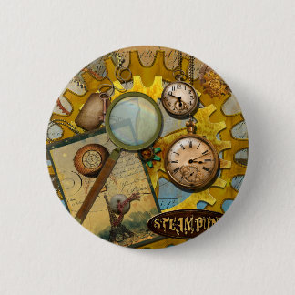 Steampunk-klokken en -tijd ronde button 5,7 cm