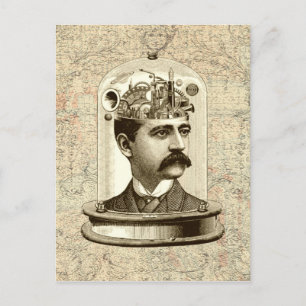 Steampunk-klokkenbreinhoofd in pot briefkaart