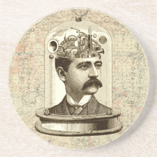 Steampunk-klokkenbreinhoofd in pot zandsteen onderzetter