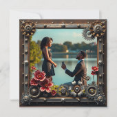 Steampunk Koper Bloemen Gepersonaliseerde bruiloft Save The Date (Voorkant)