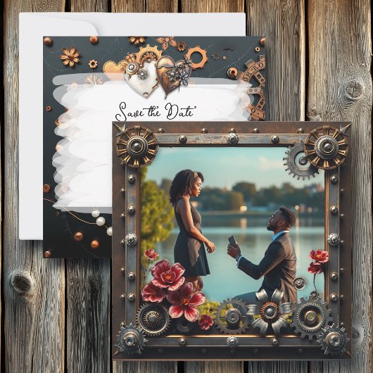Steampunk Koper Bloemen Gepersonaliseerde bruiloft Save The Date