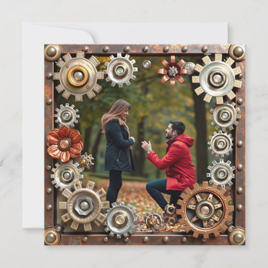 Steampunk Koper Bloemen Gepersonaliseerde bruiloft Save The Date (Voorkant)