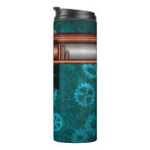 Steampunk, koper op blauwgroen tandwielen, Monogra Thermosbeker (Geroteerd rechts)