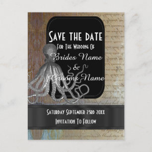 Steampunk kraken fantasie save the date aankondigingskaart