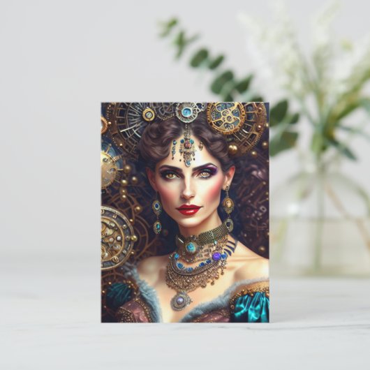 Steampunk krijger prinses briefkaart (Staand voorkant)