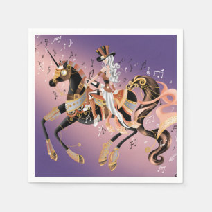 Steampunk Lady en mechanische paarden Servet