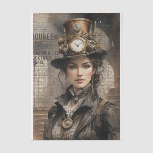 Steampunk Lady, Victoriaans vrouw Ephemera Tissuepapier (Voorkant)