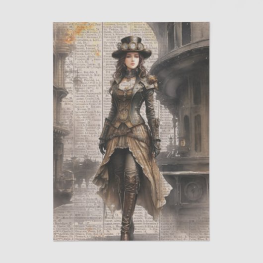 Steampunk Lady, Victoriaans vrouw Ephemera Tissuepapier (Voorkant)