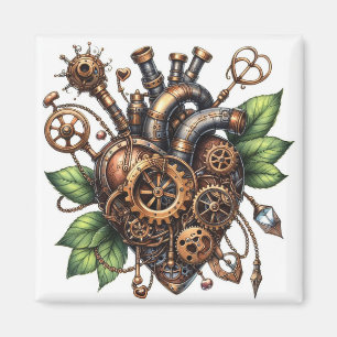 Steampunk Leafy Heart Magneet