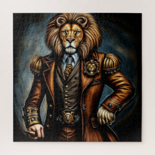 Steampunk leeuw in een pak legpuzzel