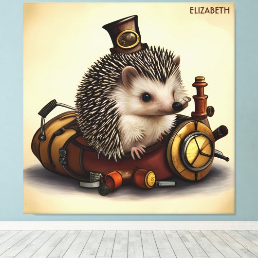 Steampunk Leuke Hedgehog Rusty Fantasy Canvas Afdruk (Insitu (Houten vloer))