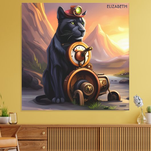 Steampunk Leuke Panter Rusty Fantasy Canvas Afdruk (Insitu (Woonkamer))