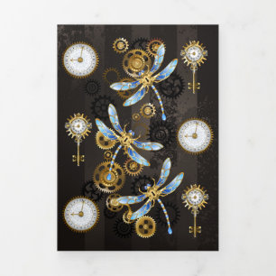 Steampunk libellen op bruine gestreepte achtergron drieluik kaart