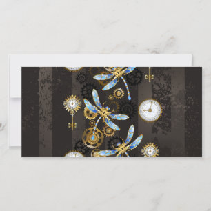 Steampunk libellen op bruine gestreepte achtergron kaart