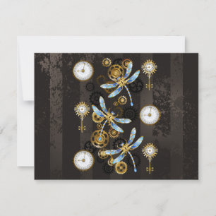 Steampunk libellen op bruine gestreepte achtergron kaart