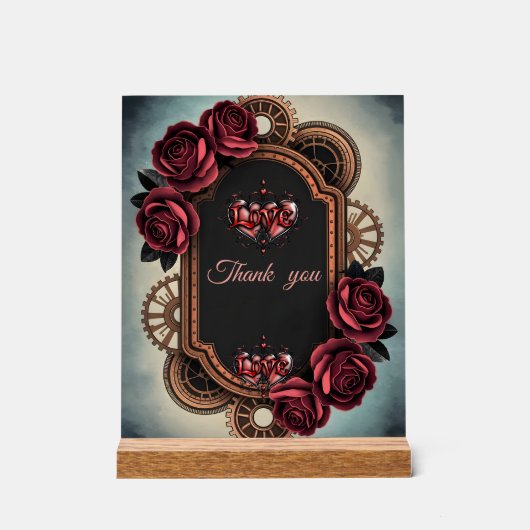 Steampunk Lijst met Red Roses en Gears Acryl Bord (Voorkant)
