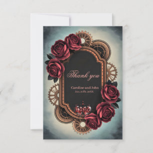 Steampunk Lijst met Red Roses en Gears Bedankkaart