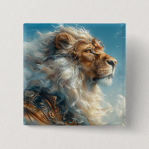 Steampunk Lion Vierkante Button 5,1 Cm