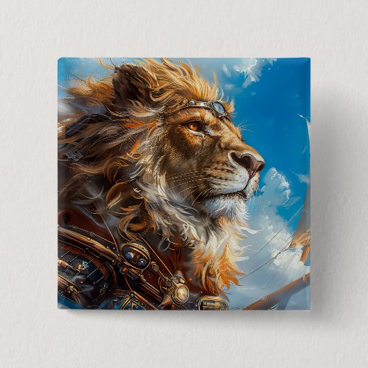Steampunk Lion Vierkante Button 5,1 Cm (Voorkant)