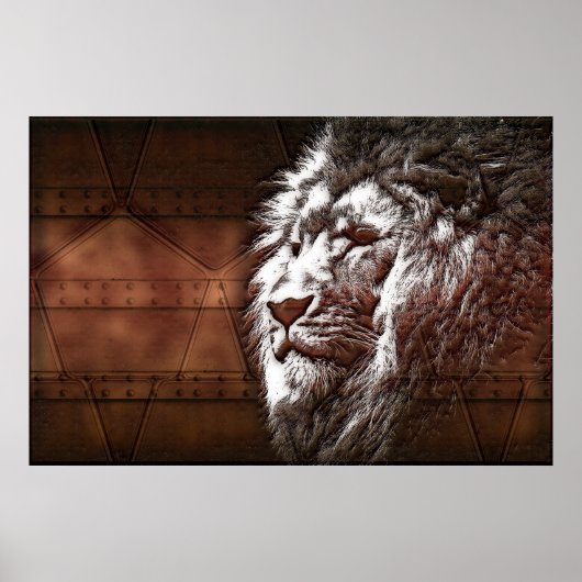 Steampunk Lions Head Animal Digital Art Poster (Voorkant)