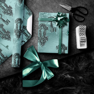 Steampunk Lock en Key Blauwgroen ontkoppeling Cadeaupapier