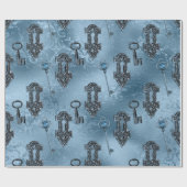 Steampunk Lock en Key Blue |  ontkoppeling Cadeaupapier (Vlak)