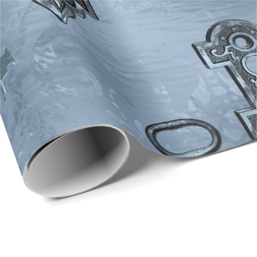 Steampunk Lock en Key Blue |  ontkoppeling Cadeaupapier (Rol Hoek)