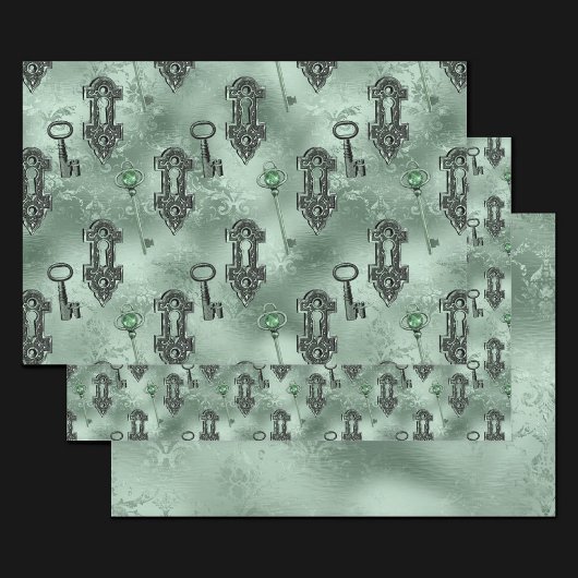 Steampunk Lock en Key Green | ontkoppeling Inpakpapier Vel