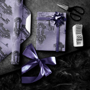 Steampunk Lock en Key Paarse ontkoppeling Cadeaupapier