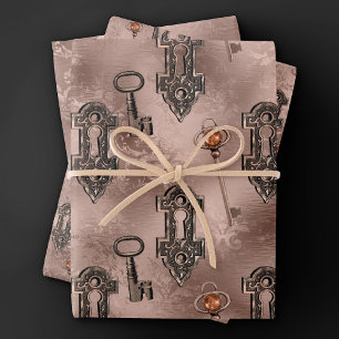 Steampunk Lock en Key Roos Gold Chique decoupage Inpakpapier Vel