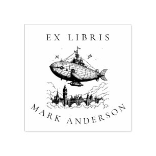 Steampunk London Airship Bookplate Stamp Rubberstempel