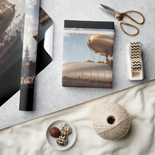 Steampunk Luchtschip bij Landing Cadeaupapier