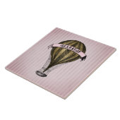 Steampunk-luchtschip op  roze strepen tegeltje (Zijkant)