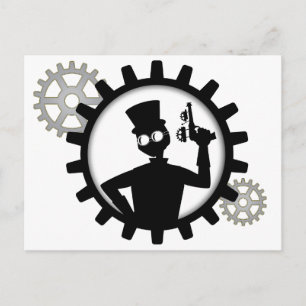 Steampunk Man Holding Gun Dans Gear Carte Postale